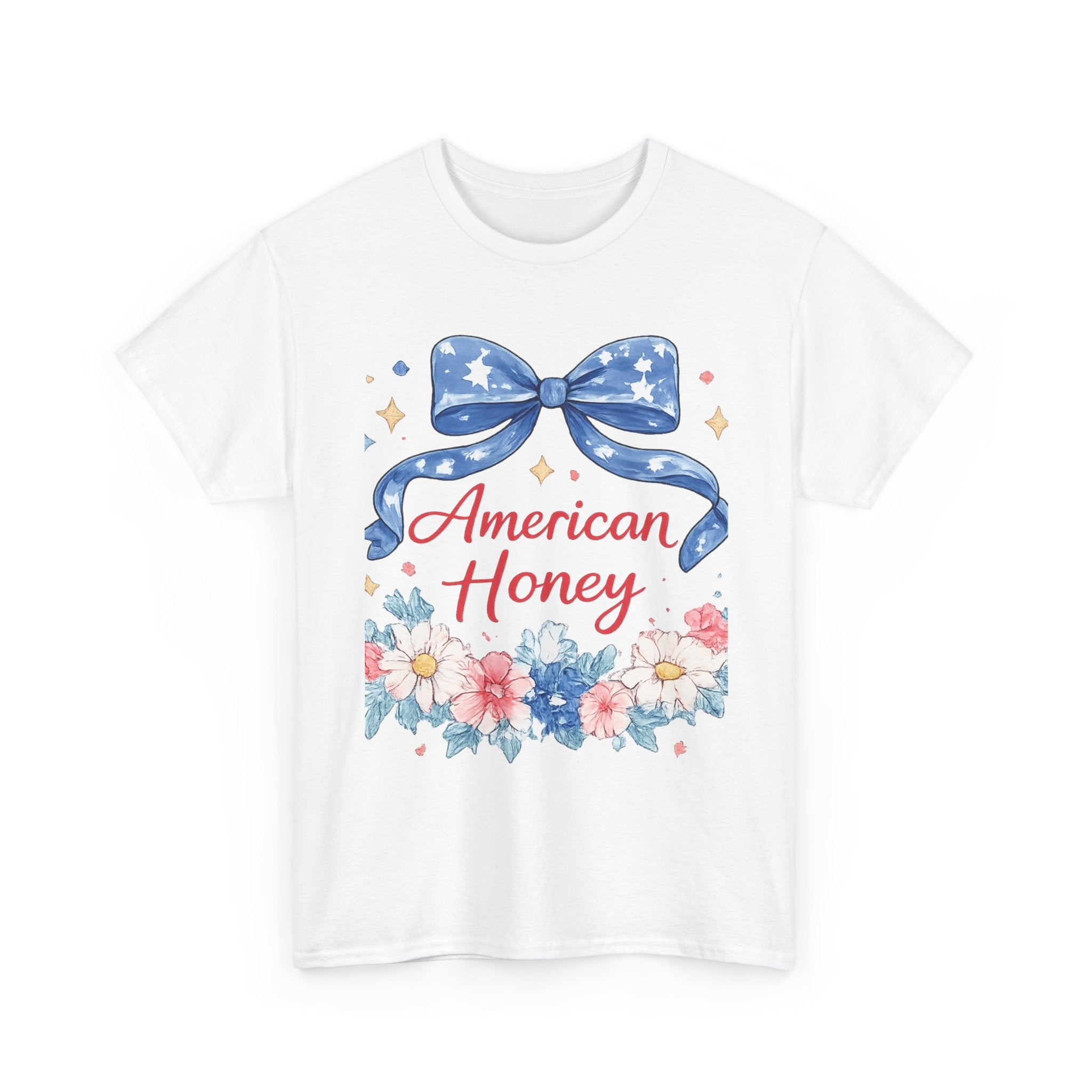 American Honey T-Shirt — Patriotic Floral Tee with Stars & Bow