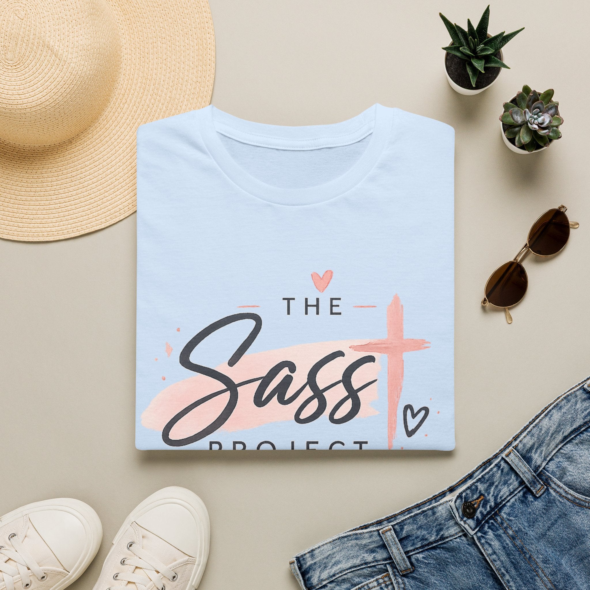 Sass Project Graphic Tee — Faith-Inspired Pink Cross T-Shirt