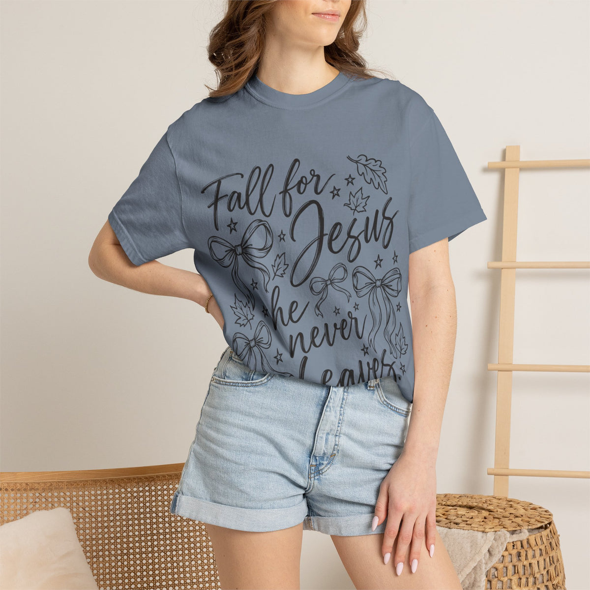 Fall For Jesus He Never Leaves T-Shirt — Christian Fall Tee