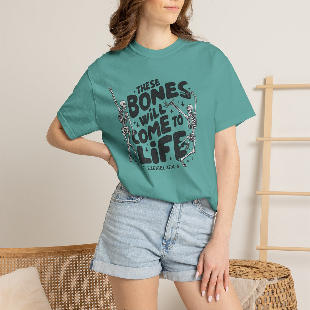 These Bones Will Come to Life T-Shirt — Inspirational Christian Graphic Tee (Ezekiel 37:4-5)
