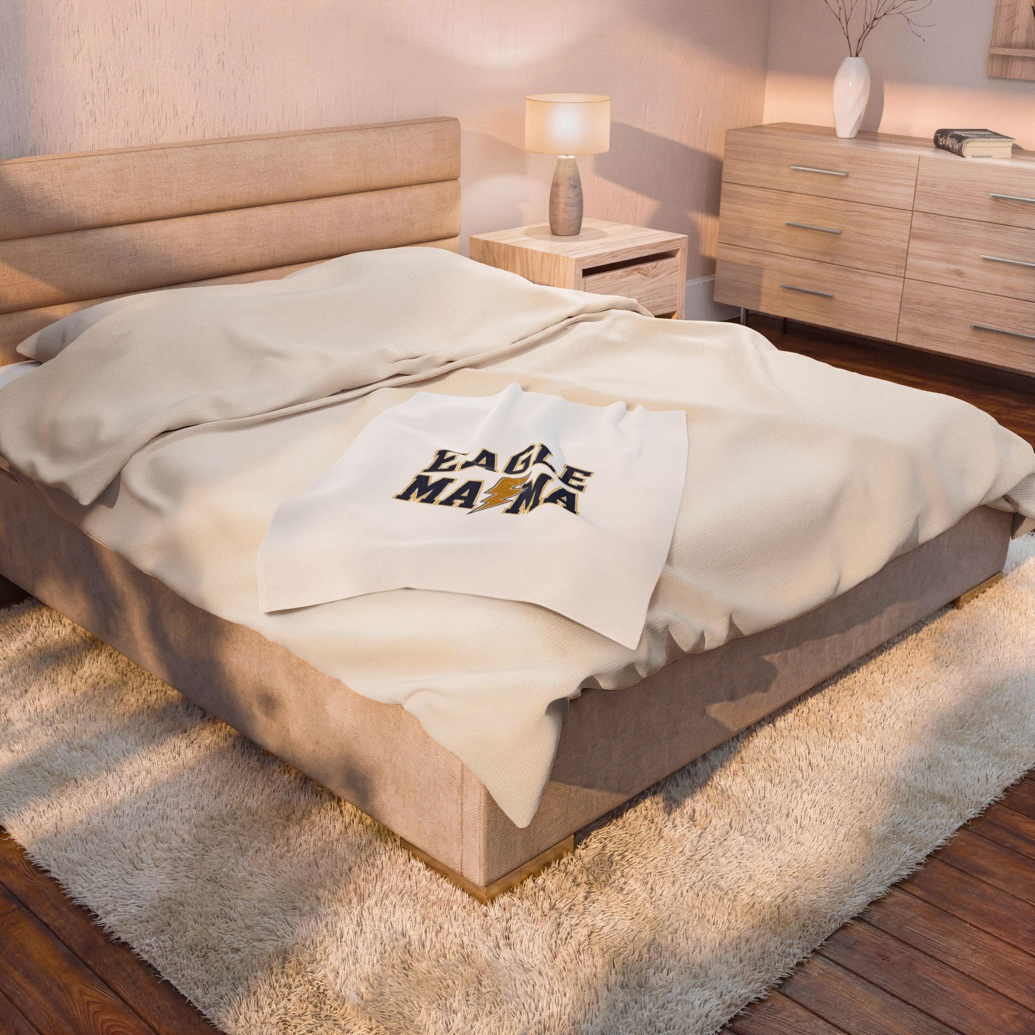 Eagle Mama Velveteen Plush Blanket — Cozy Mom Supporter Throw with Lightning Logo