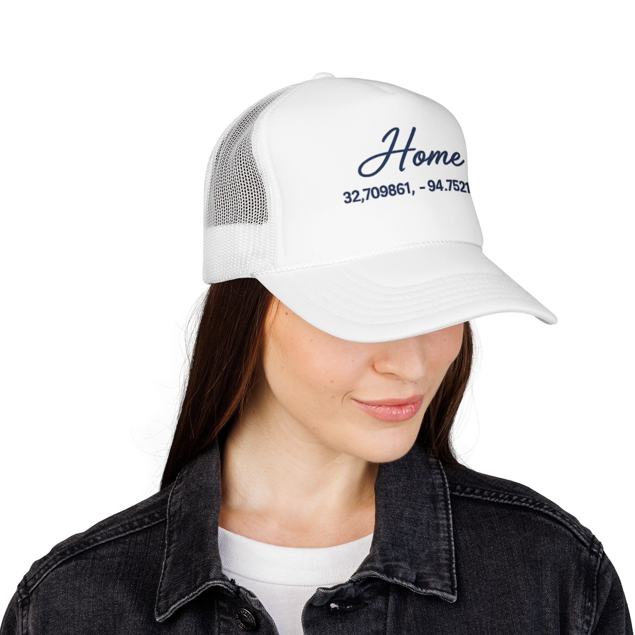 Home Coordinates Trucker Hat — Personalized GPS Latitude Longitude Cap