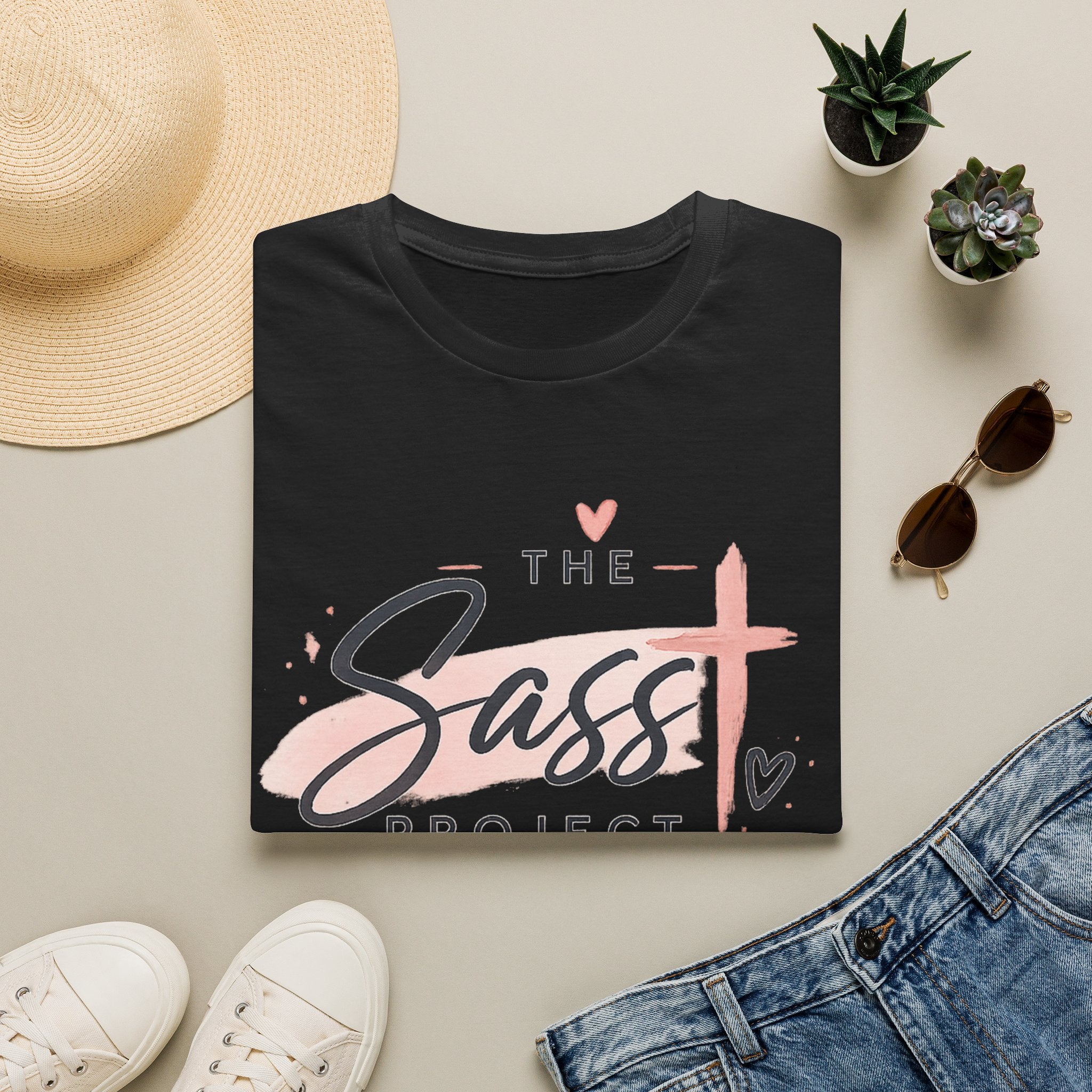 Sass Project Graphic Tee — Faith-Inspired Pink Cross T-Shirt