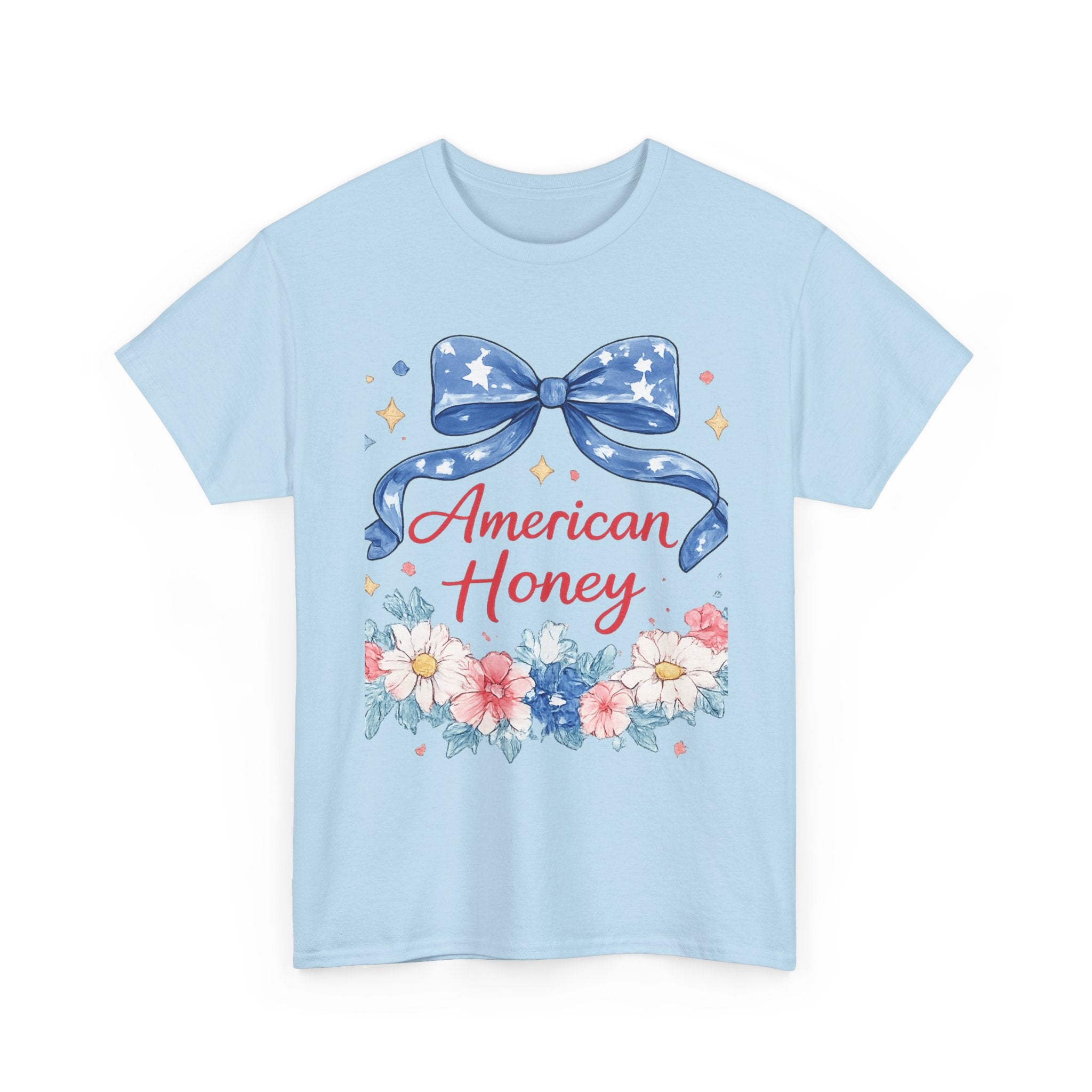 American Honey T-Shirt — Patriotic Floral Tee with Stars & Bow