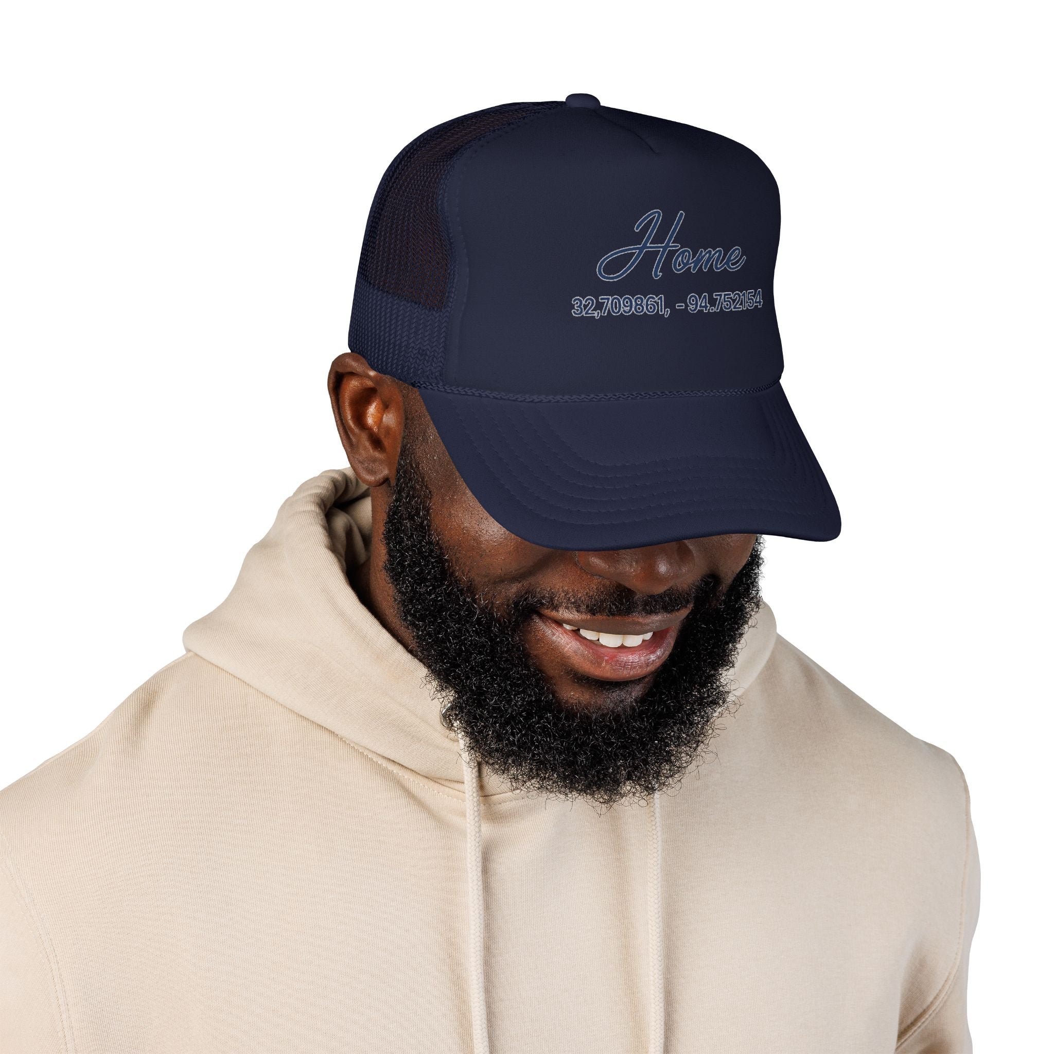 Home Coordinates Trucker Hat — Personalized GPS Latitude Longitude Cap