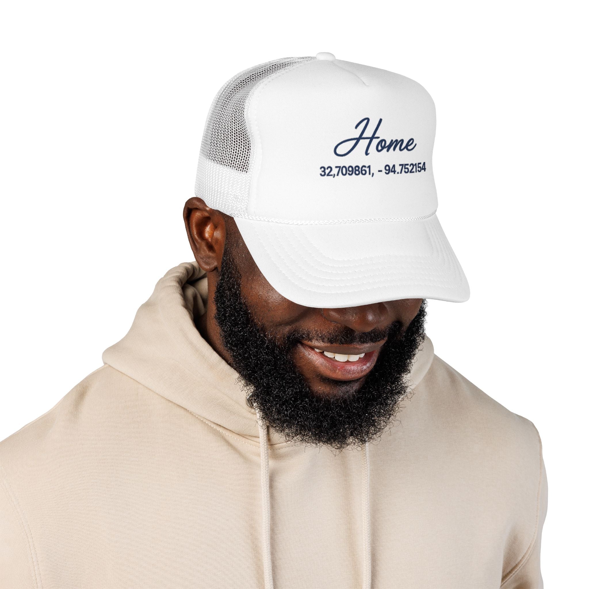 Home Coordinates Trucker Hat — Personalized GPS Latitude Longitude Cap