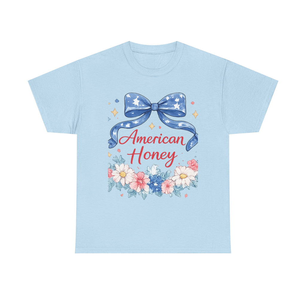 American Honey T-Shirt — Patriotic Floral Tee with Stars & Bow