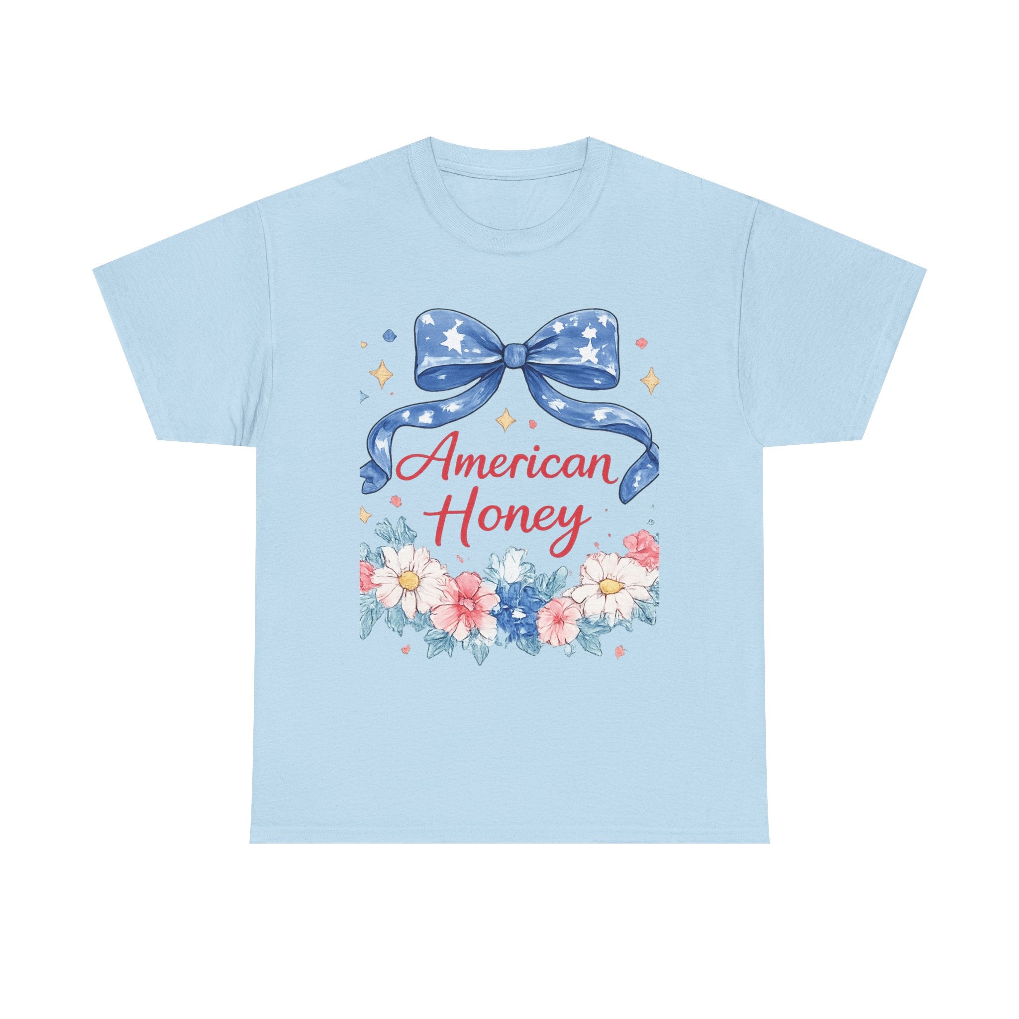 American Honey T-Shirt — Patriotic Floral Tee with Stars & Bow