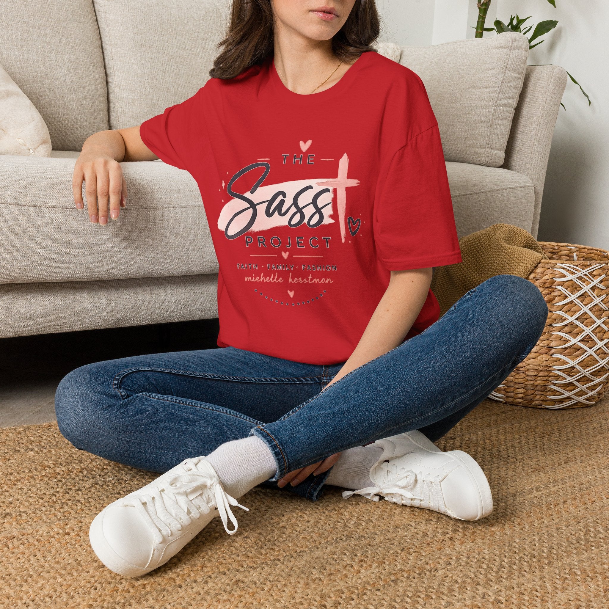 Sass Project Graphic Tee — Faith-Inspired Pink Cross T-Shirt