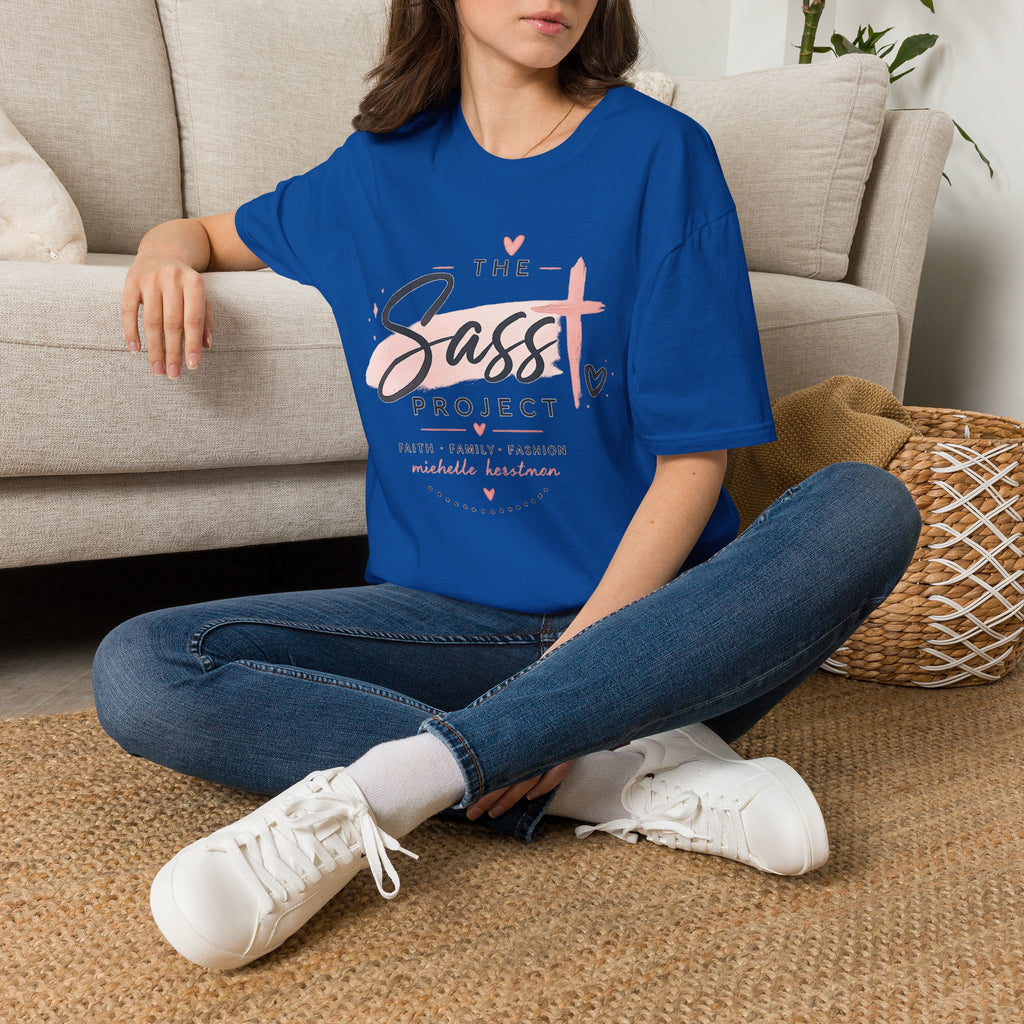 Sass Project Graphic Tee — Faith-Inspired Pink Cross T-Shirt