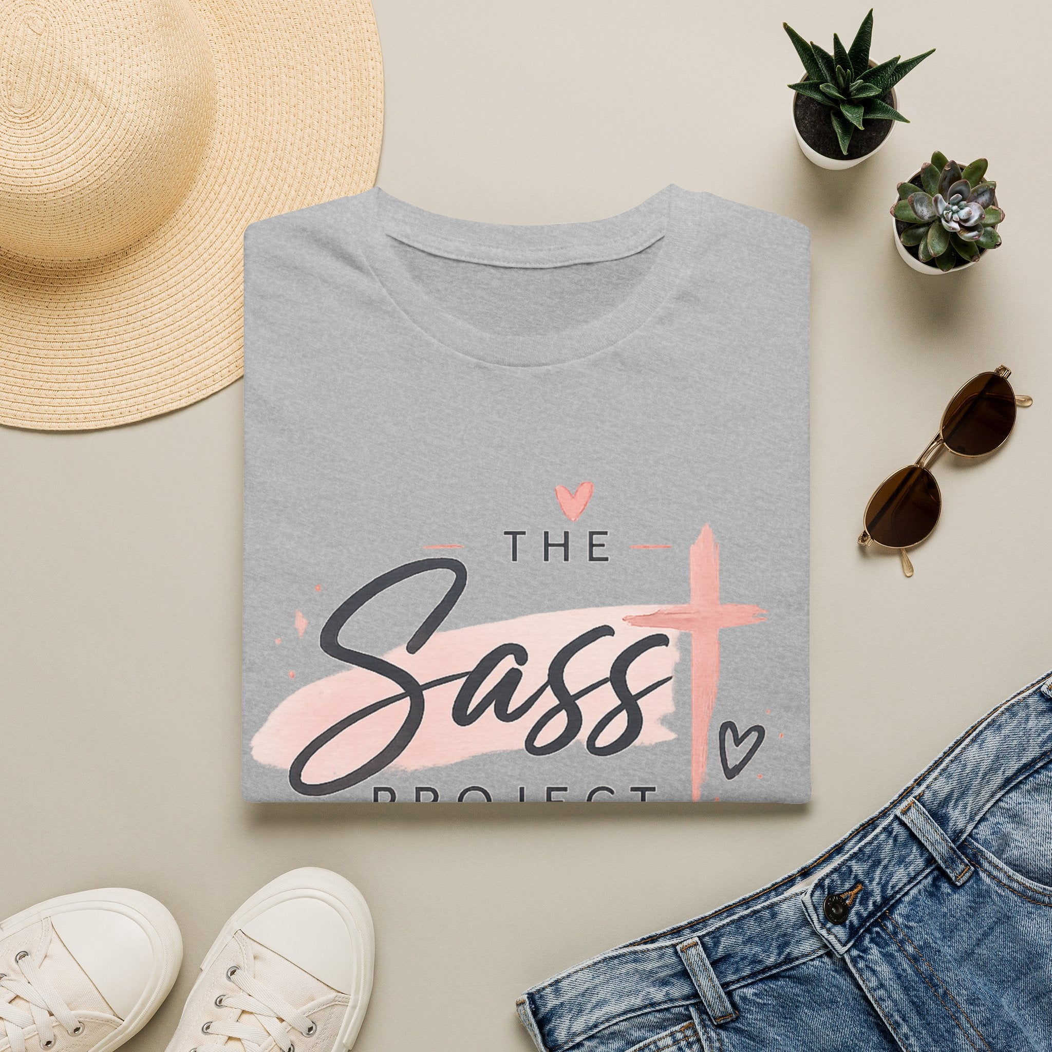 Sass Project Graphic Tee — Faith-Inspired Pink Cross T-Shirt