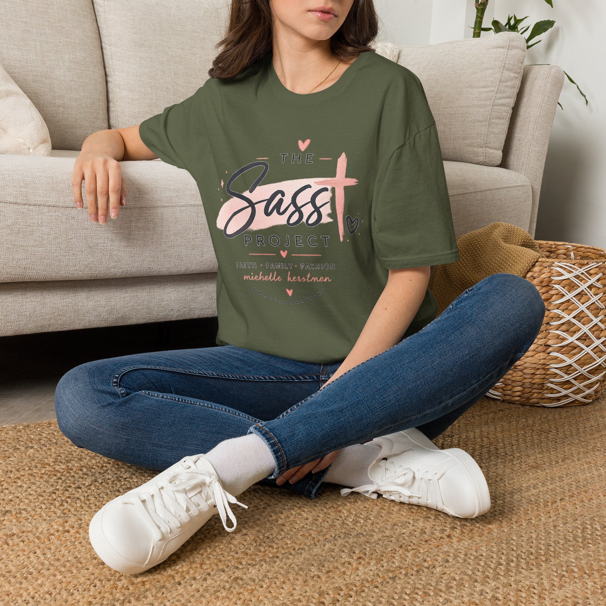 Sass Project Graphic Tee — Faith-Inspired Pink Cross T-Shirt