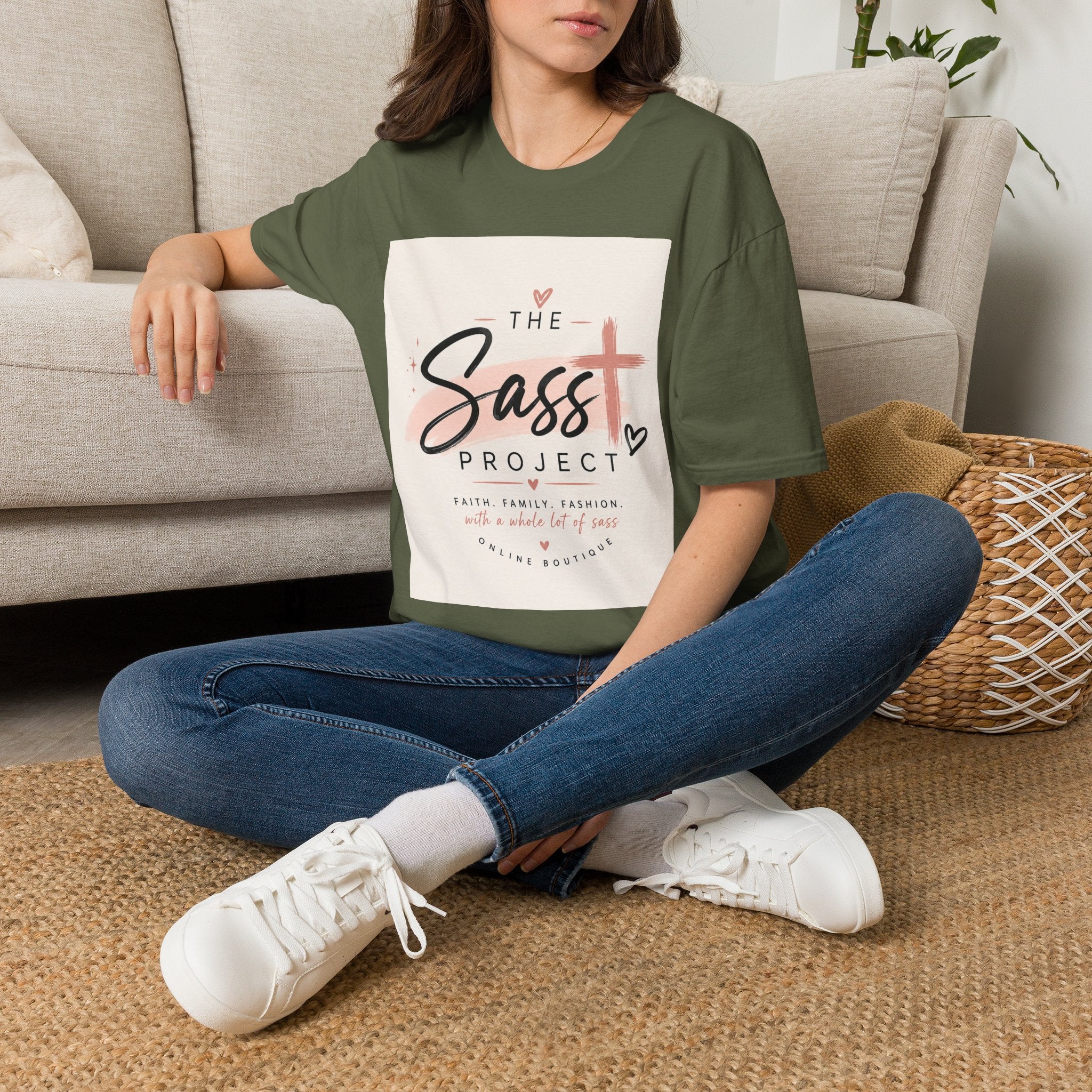 Sass Project Graphic Tee — Faith-Inspired Pink Cross T-Shirt