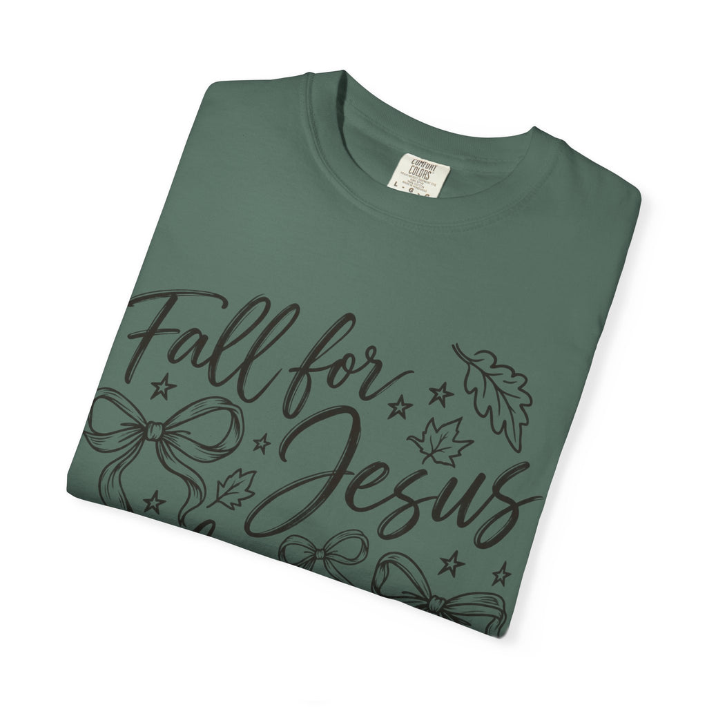 Fall For Jesus He Never Leaves T-Shirt — Christian Fall Tee