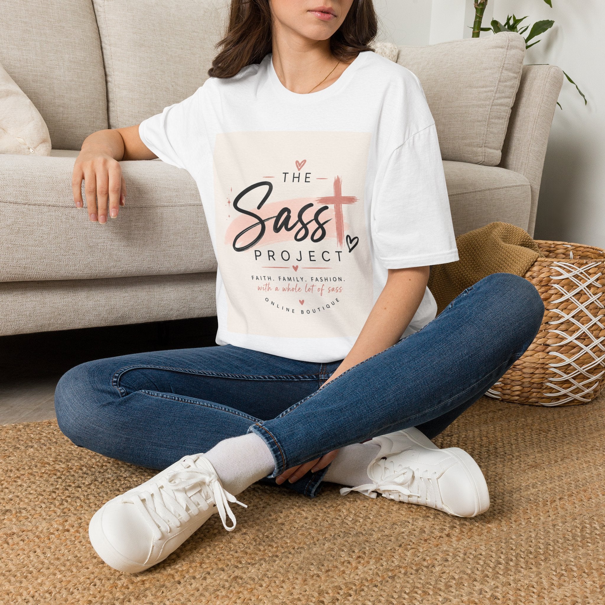 Sass Project Graphic Tee — Faith-Inspired Pink Cross T-Shirt