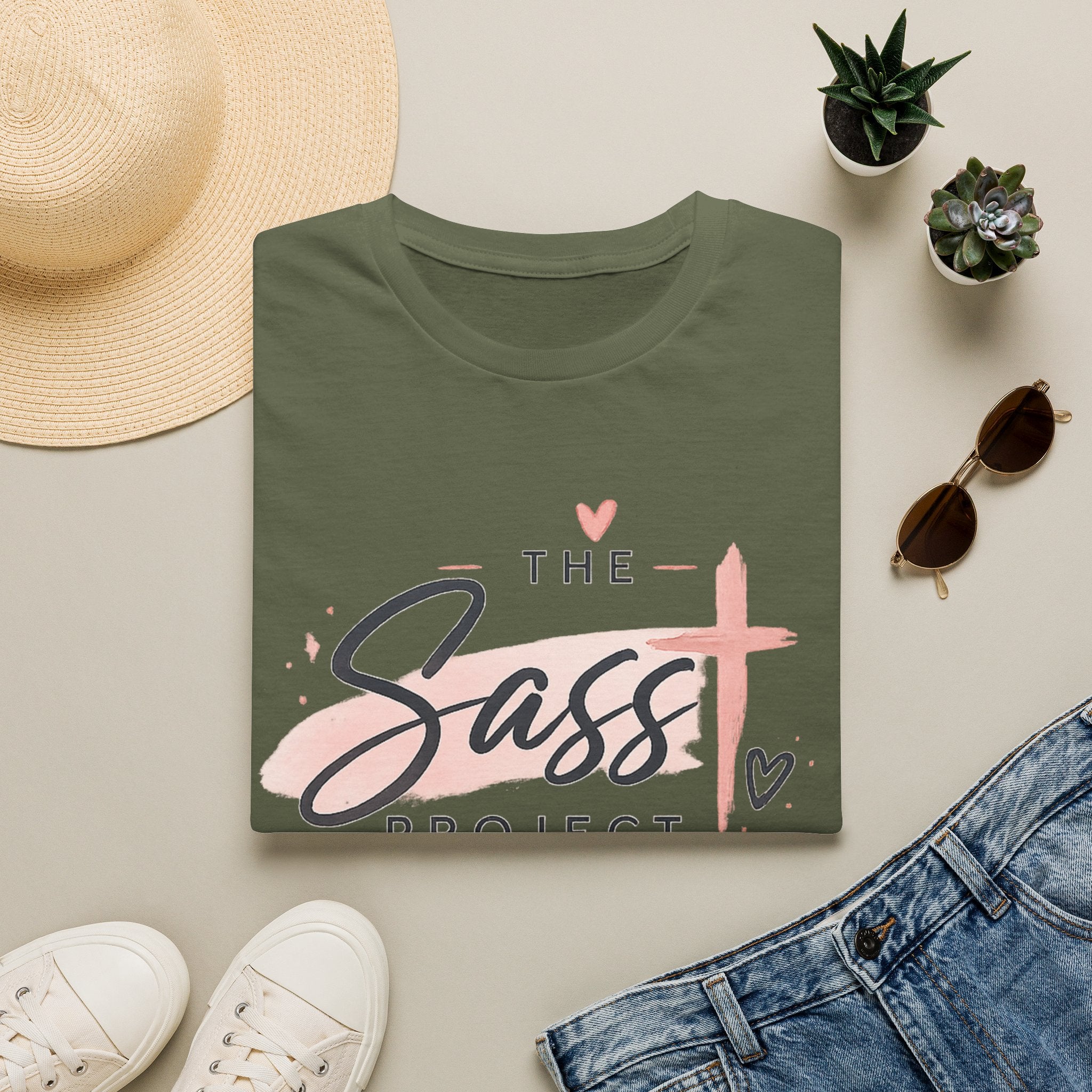 Sass Project Graphic Tee — Faith-Inspired Pink Cross T-Shirt