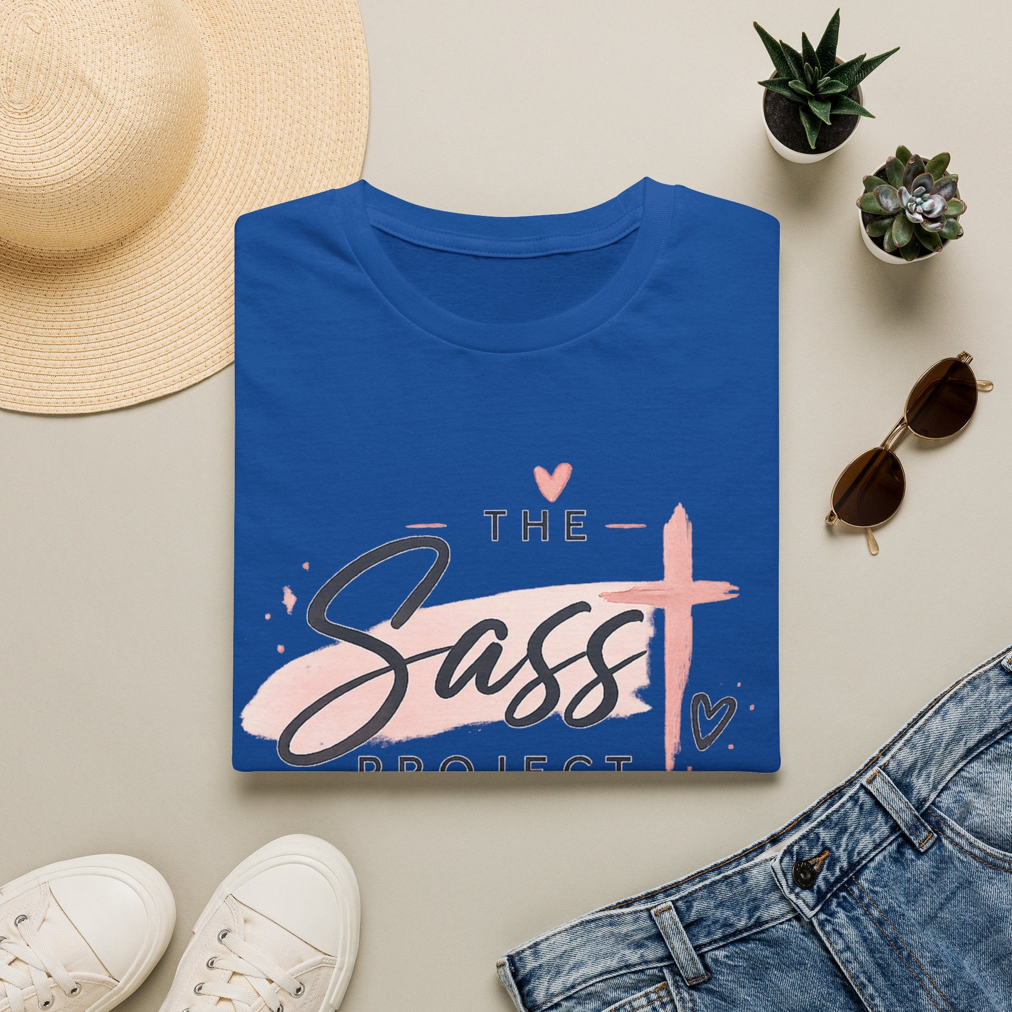 Sass Project Graphic Tee — Faith-Inspired Pink Cross T-Shirt