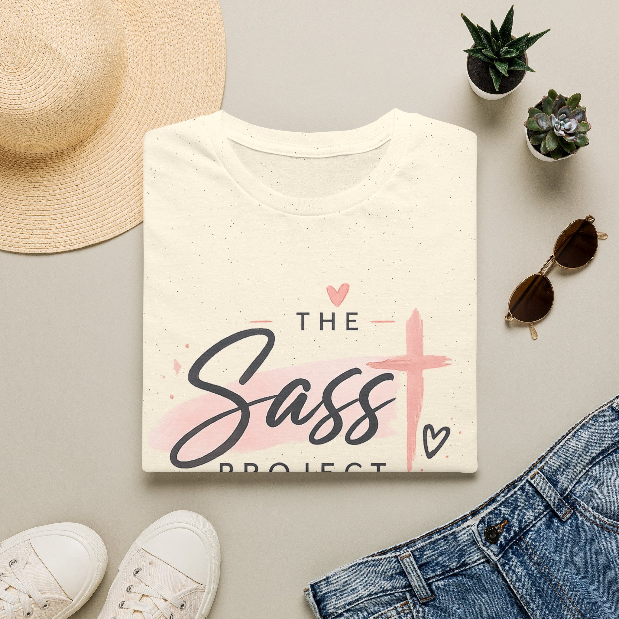 Sass Project Graphic Tee — Faith-Inspired Pink Cross T-Shirt