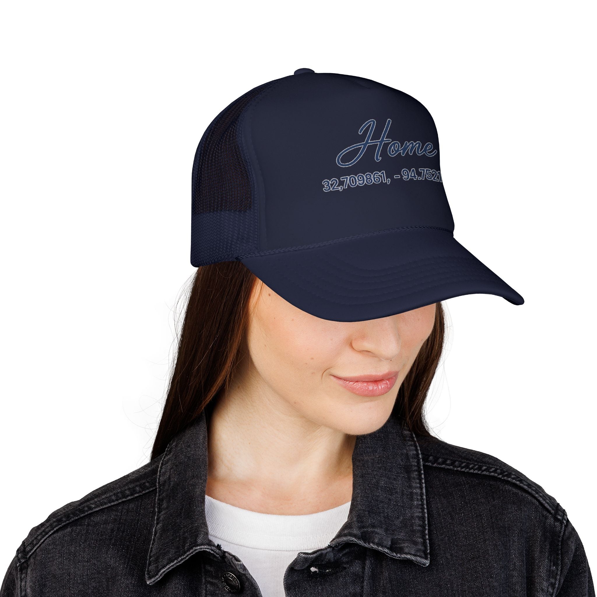Home Coordinates Trucker Hat — Personalized GPS Latitude Longitude Cap