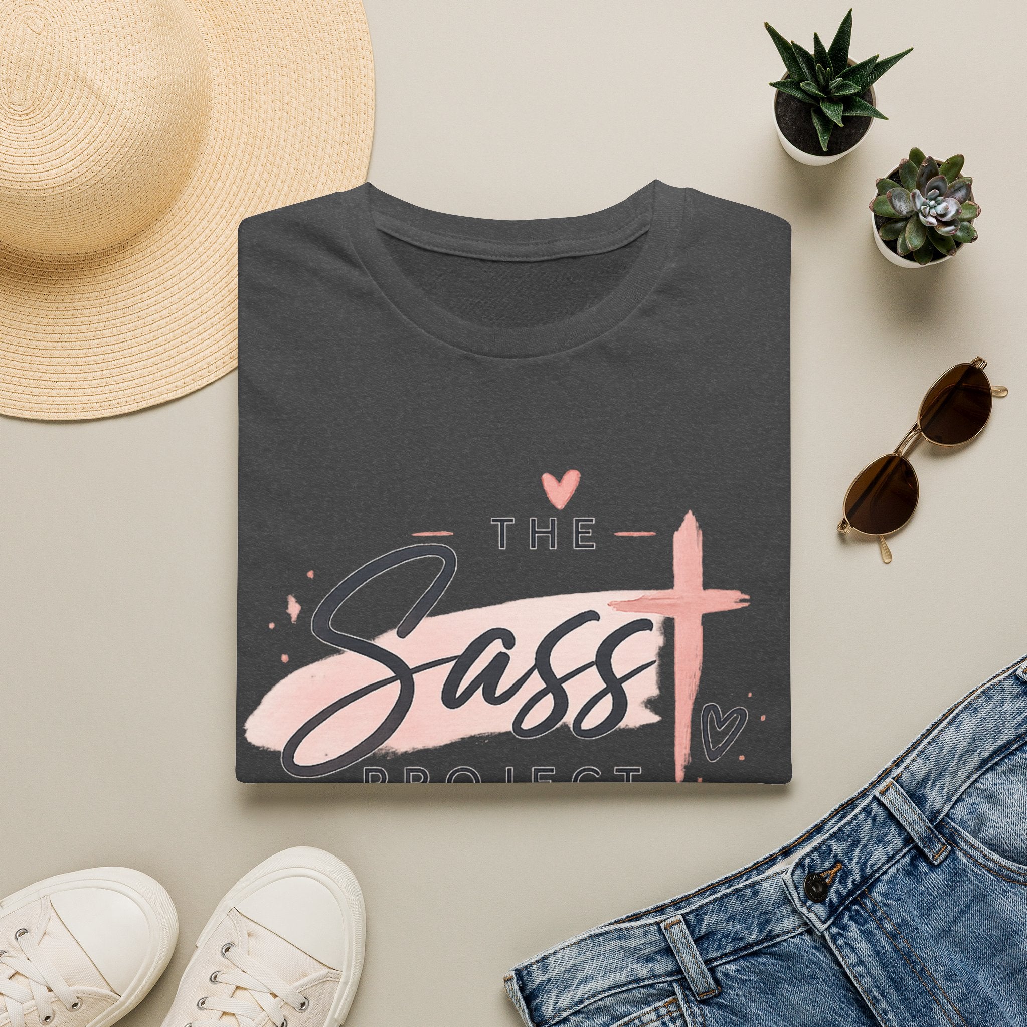 Sass Project Graphic Tee — Faith-Inspired Pink Cross T-Shirt