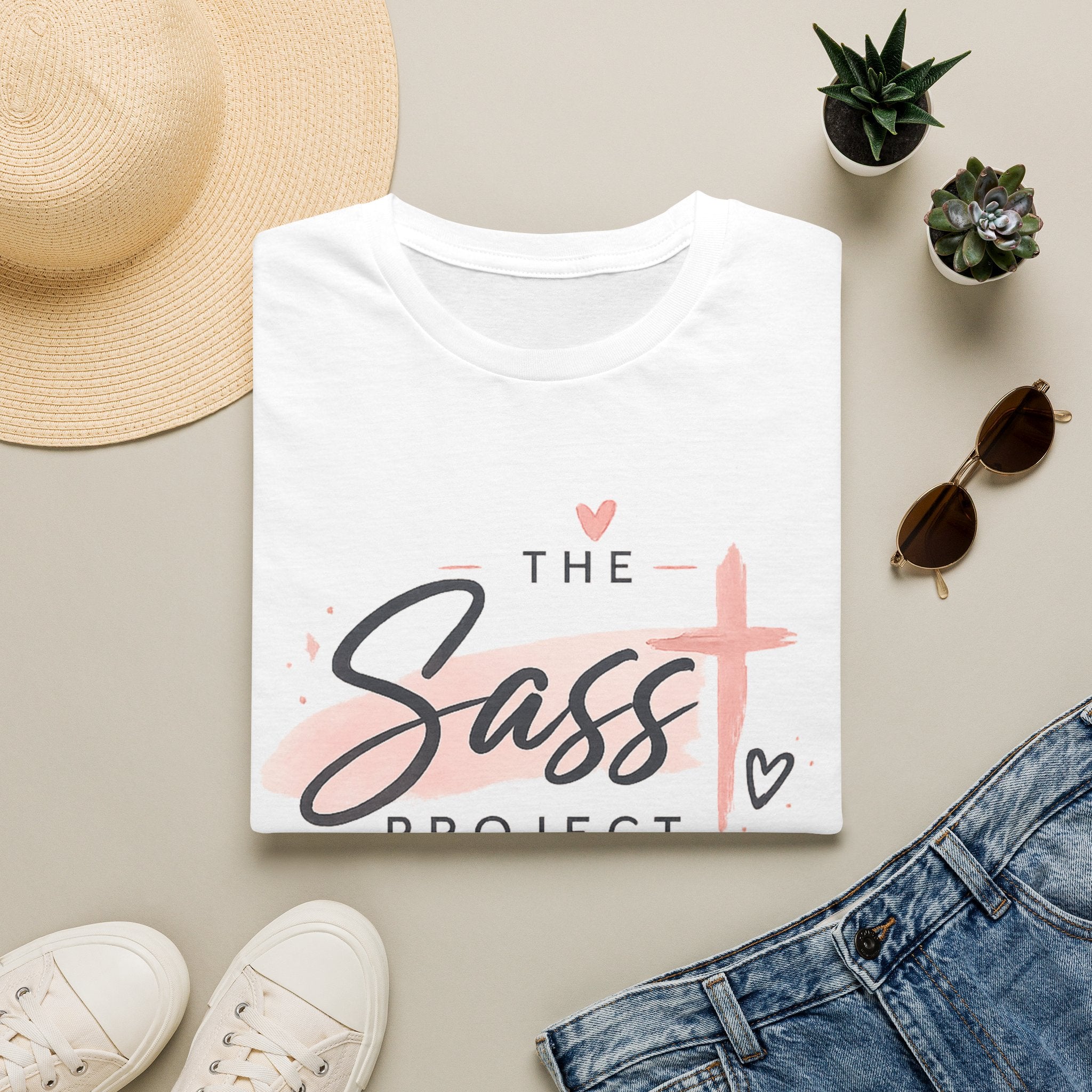 Sass Project Graphic Tee — Faith-Inspired Pink Cross T-Shirt