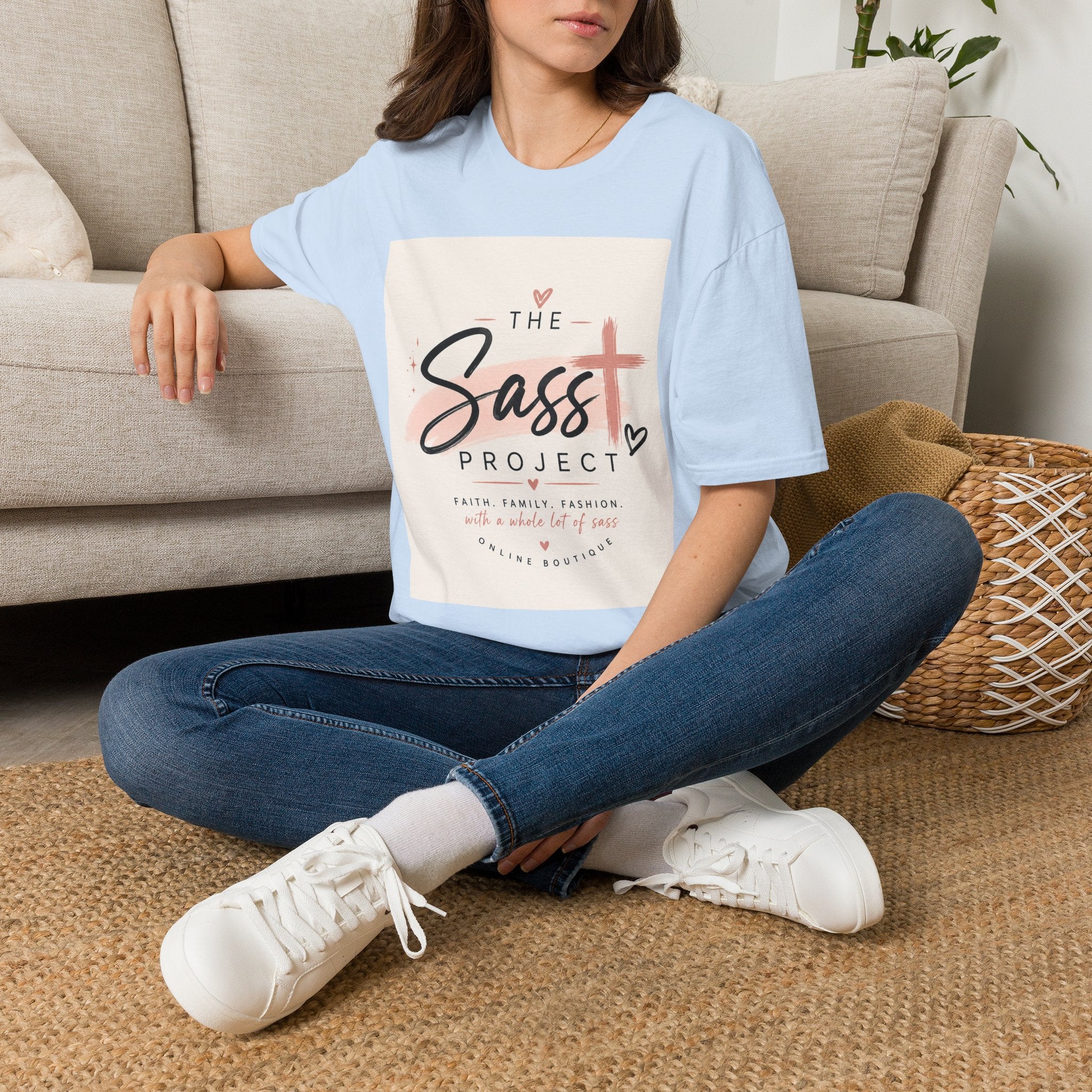 Sass Project Graphic Tee — Faith-Inspired Pink Cross T-Shirt