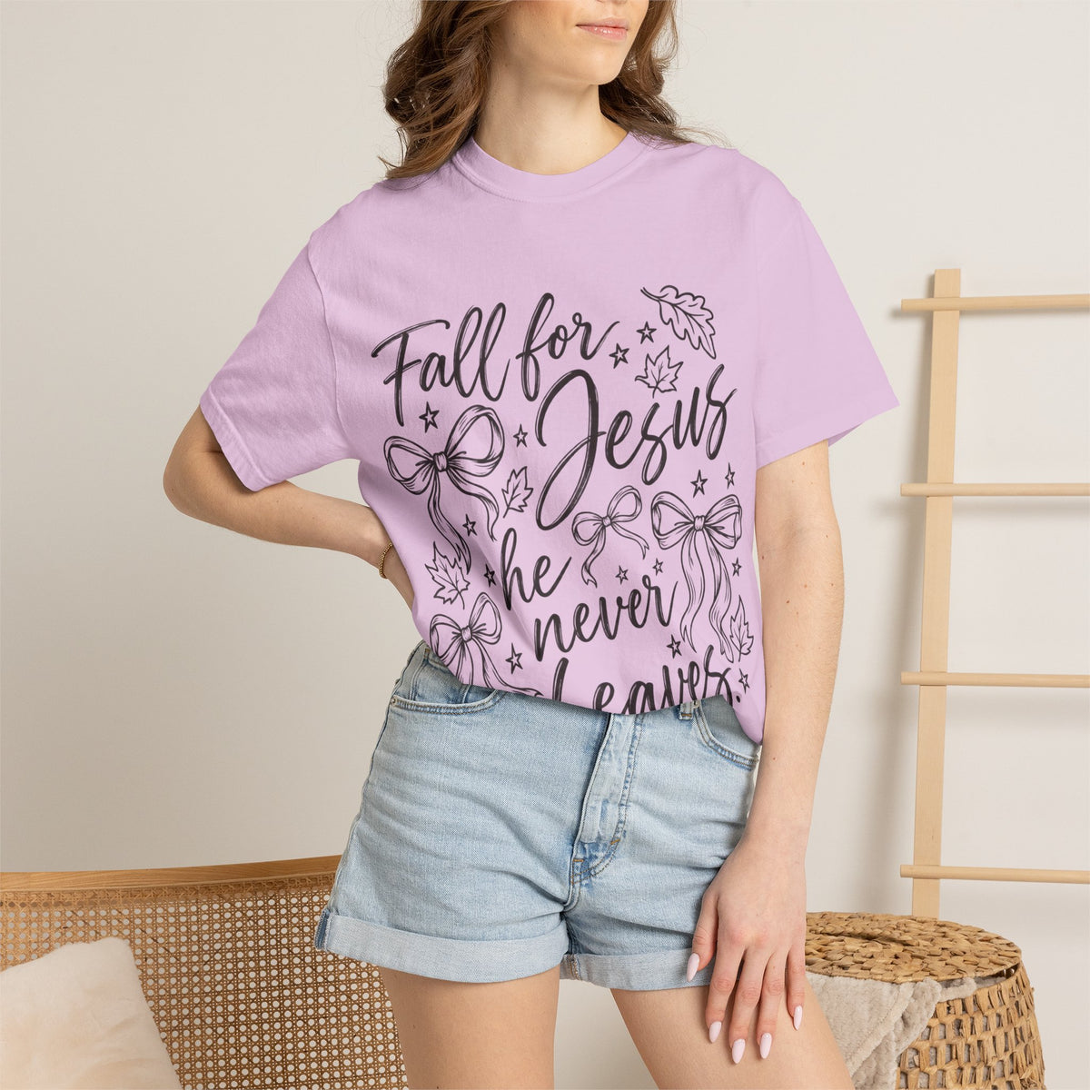 Fall For Jesus He Never Leaves T-Shirt — Christian Fall Tee