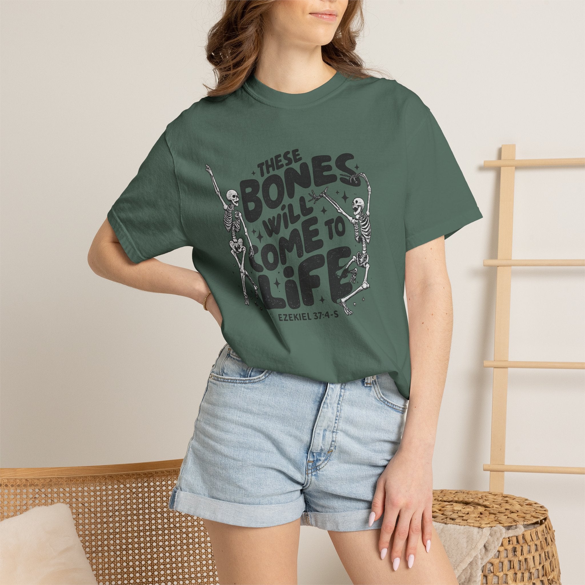 These Bones Will Come to Life T-Shirt — Inspirational Christian Graphic Tee (Ezekiel 37:4-5)