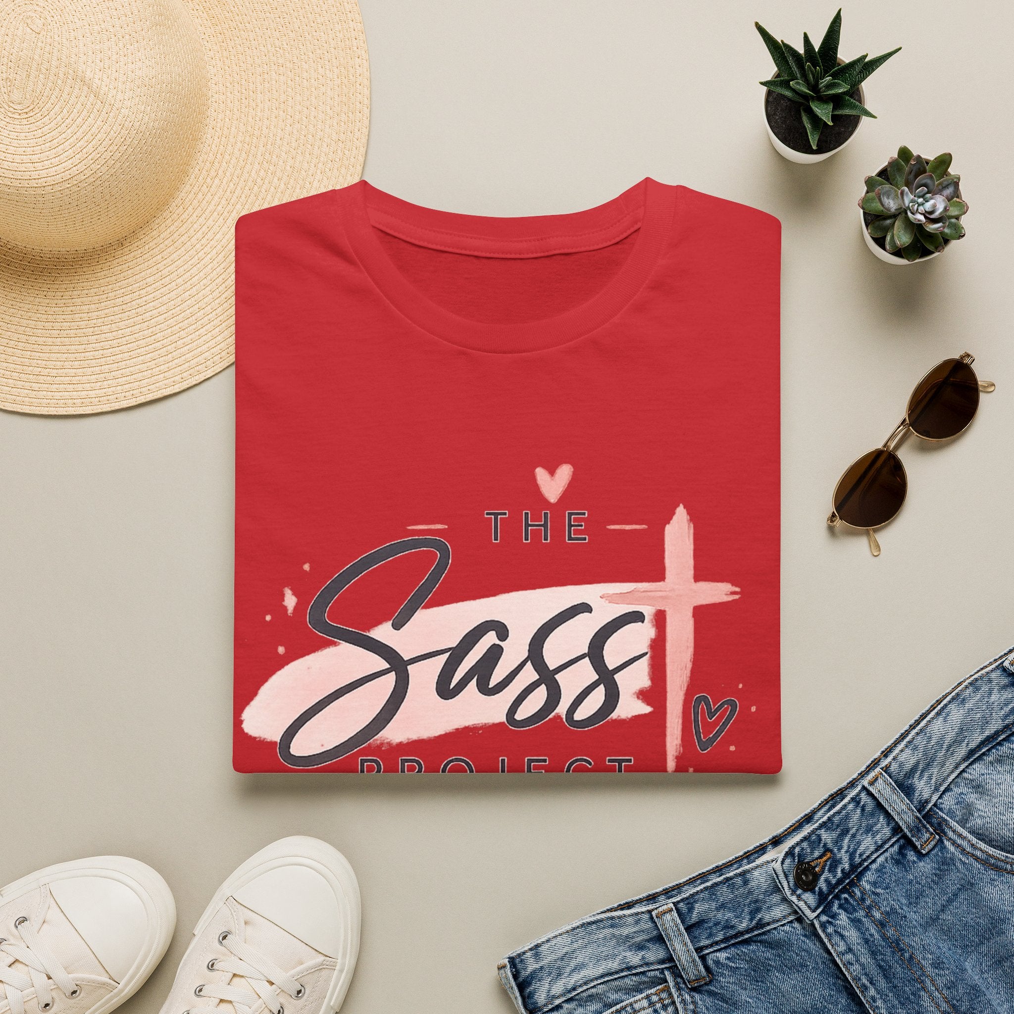 Sass Project Graphic Tee — Faith-Inspired Pink Cross T-Shirt