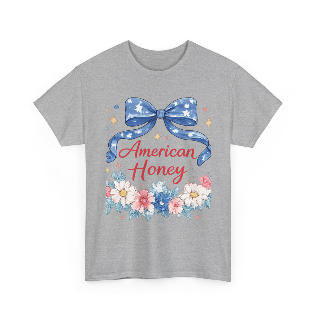 American Honey T-Shirt — Patriotic Floral Tee with Stars & Bow