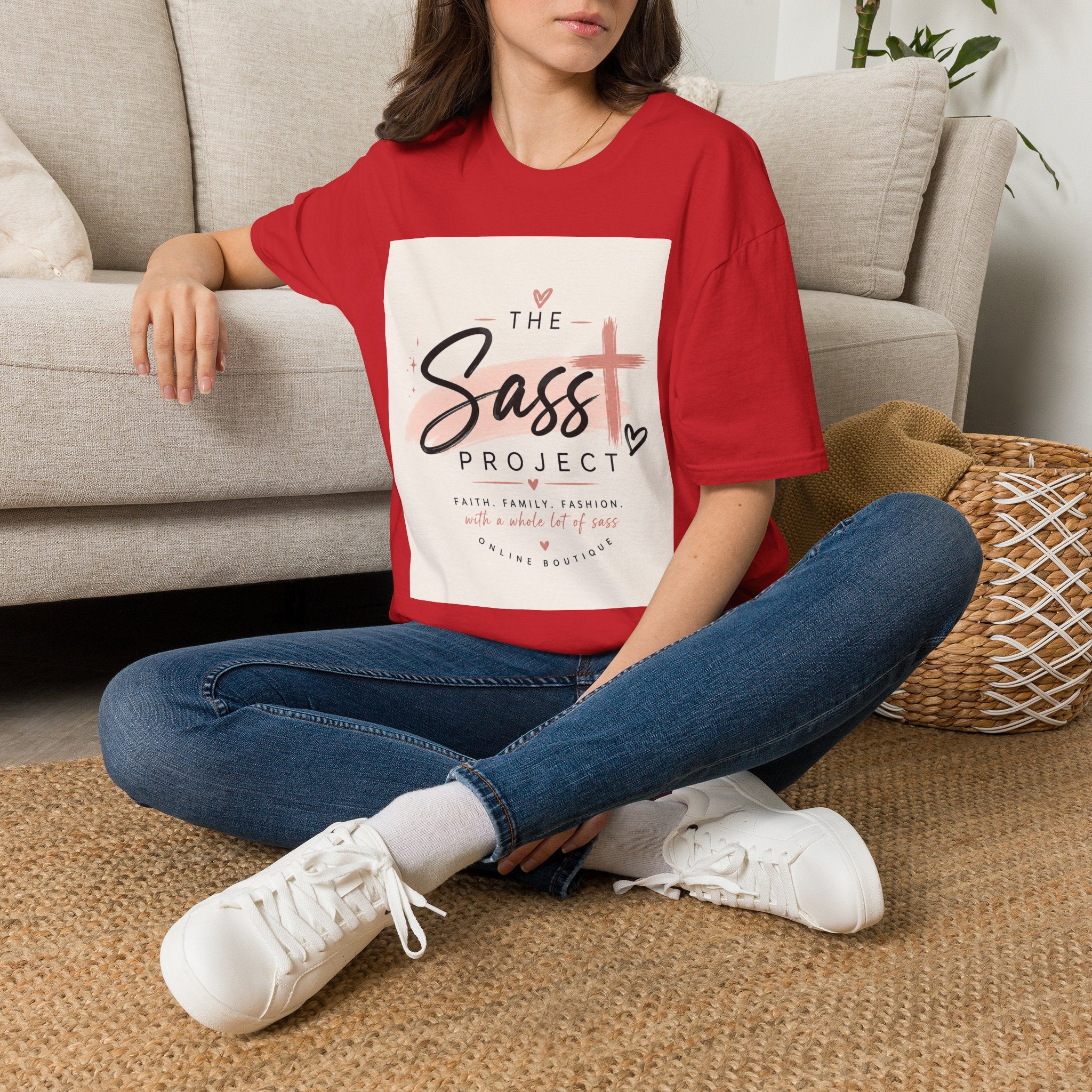 Sass Project Graphic Tee — Faith-Inspired Pink Cross T-Shirt