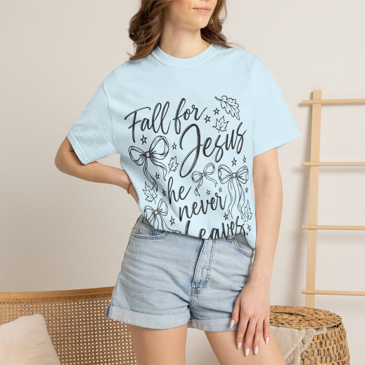Fall For Jesus He Never Leaves T-Shirt — Christian Fall Tee