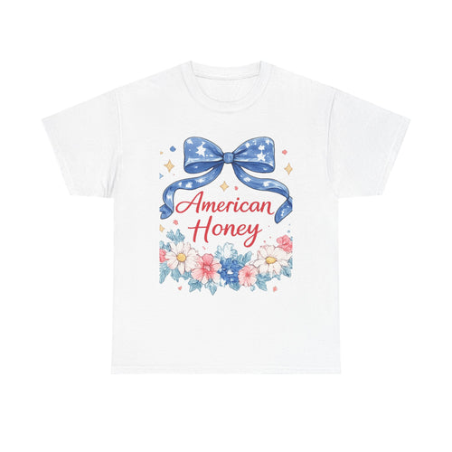 American Honey T-Shirt — Patriotic Floral Tee with Stars & Bow