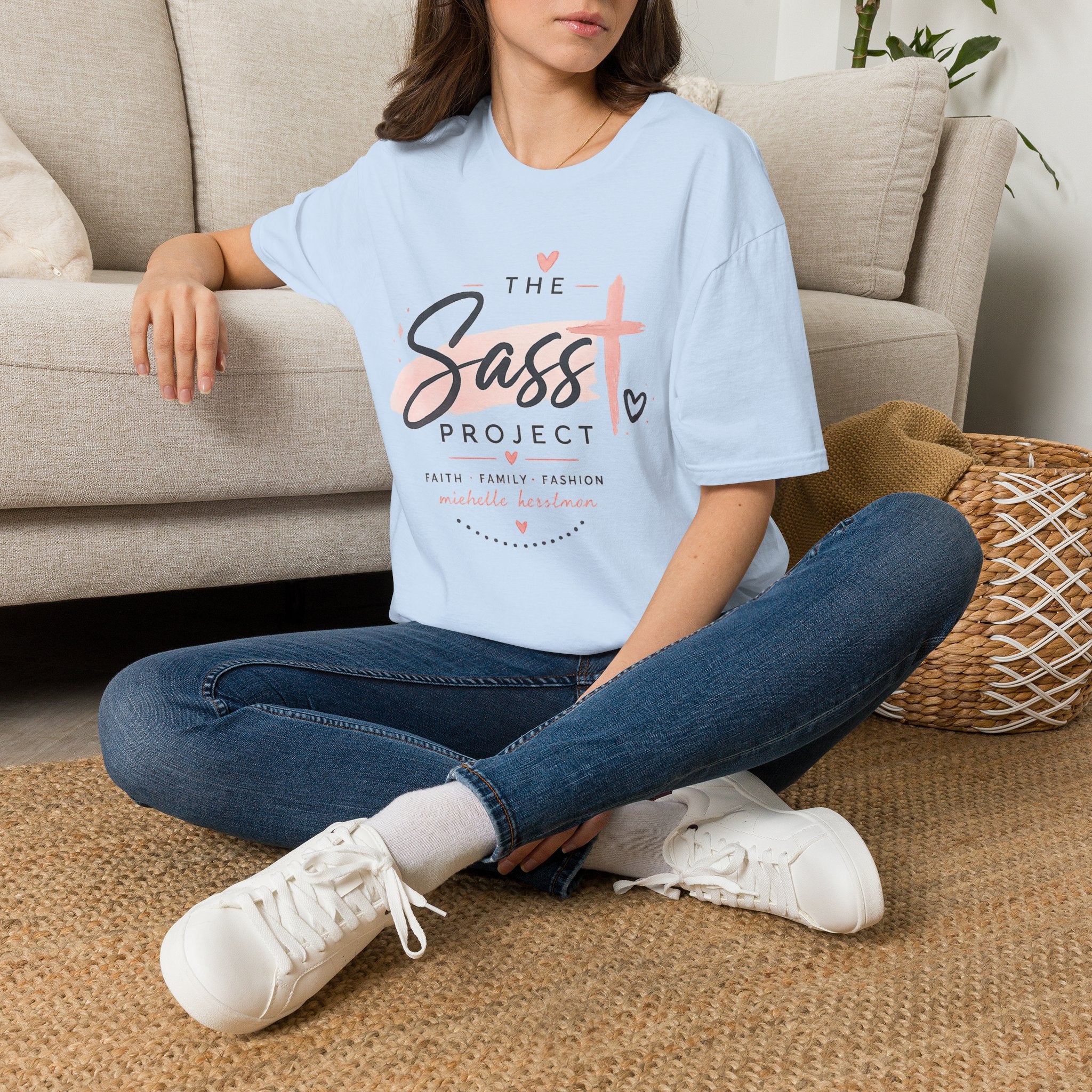 Sass Project Graphic Tee — Faith-Inspired Pink Cross T-Shirt