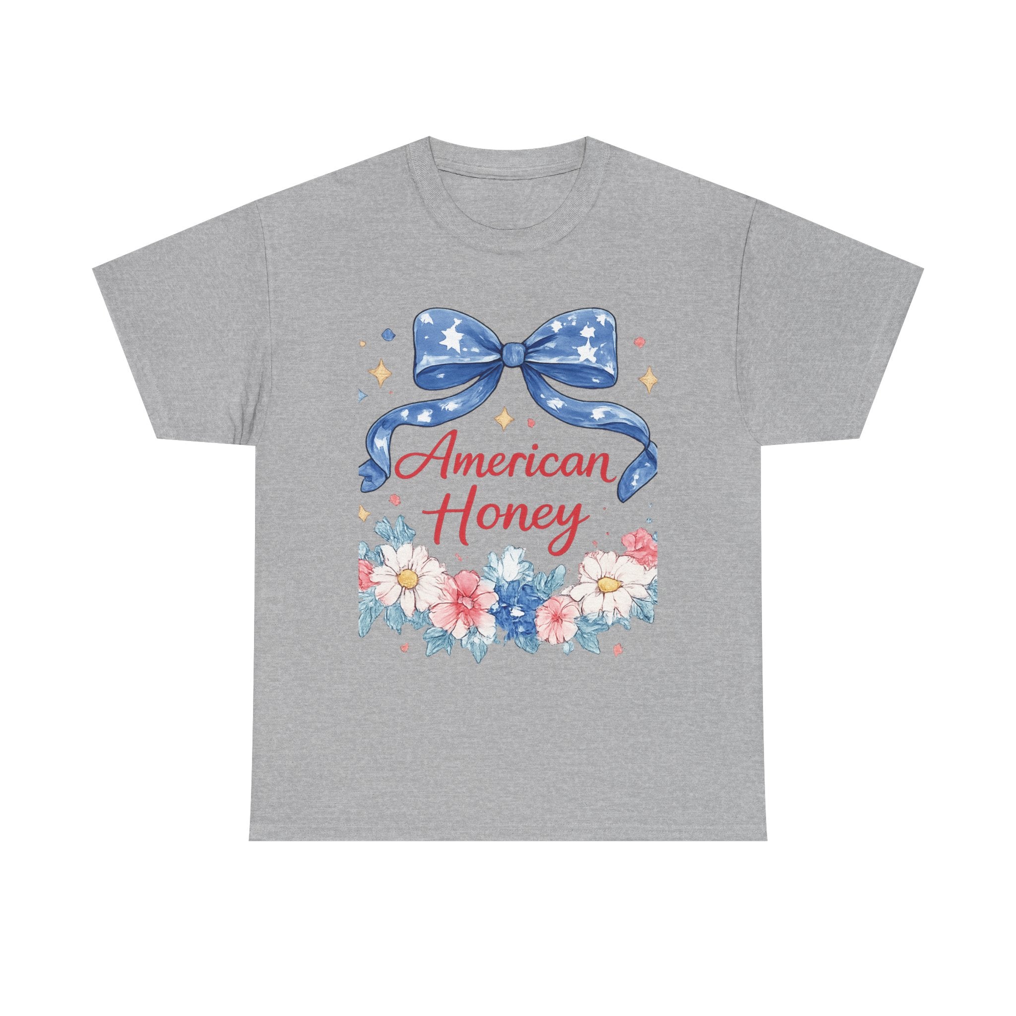 American Honey T-Shirt — Patriotic Floral Tee with Stars & Bow